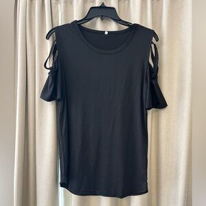 Women’s Black Cold-Shoulder Tie Sleeve Top